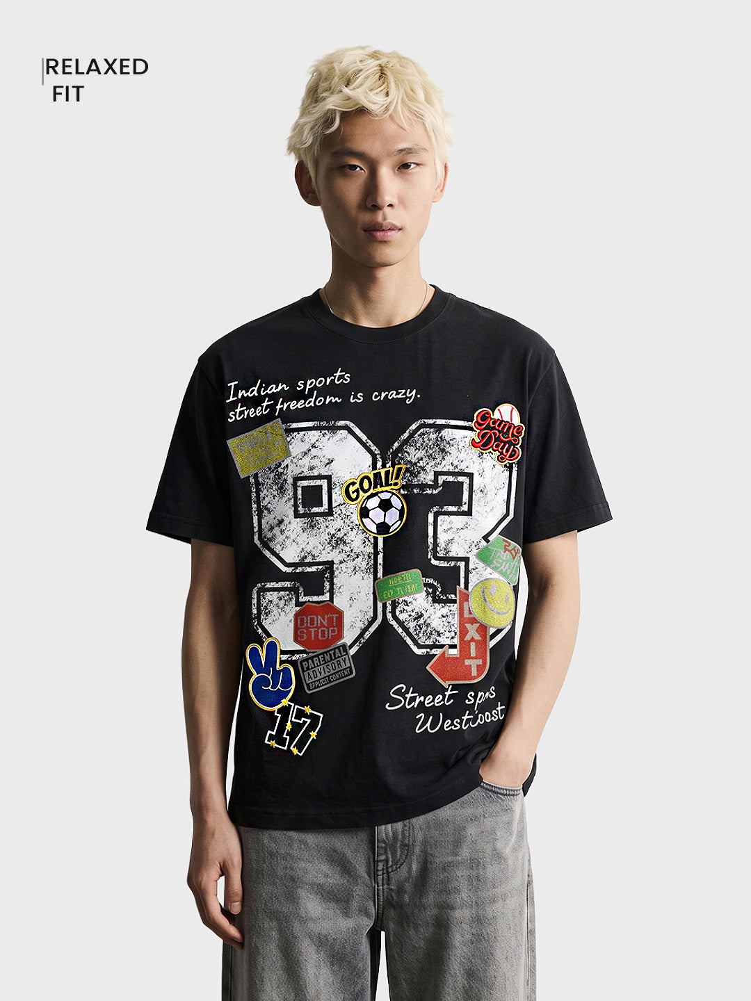 Men's Black Relaxed Fit Printed Casual T-Shirt