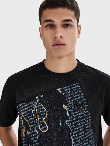 Men's Black Relaxed Fit Printed Casual T-Shirt