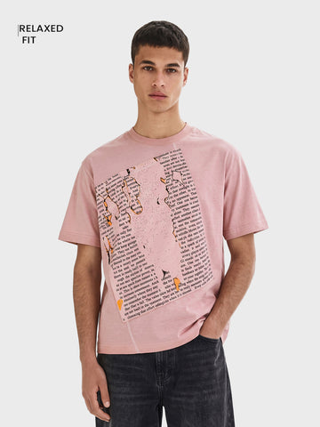 Men's Beige Relaxed Fit Printed Casual T-Shirt