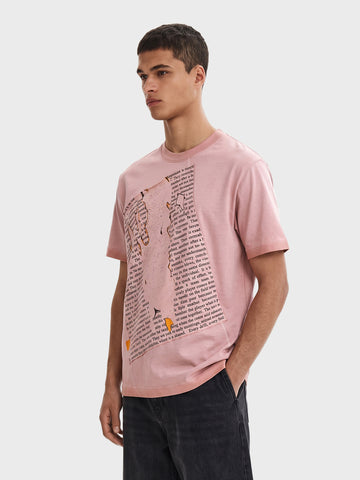 Men's Beige Relaxed Fit Printed Casual T-Shirt