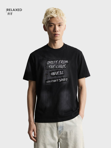 Men's Black Relaxed Fit Printed Casual T-Shirt