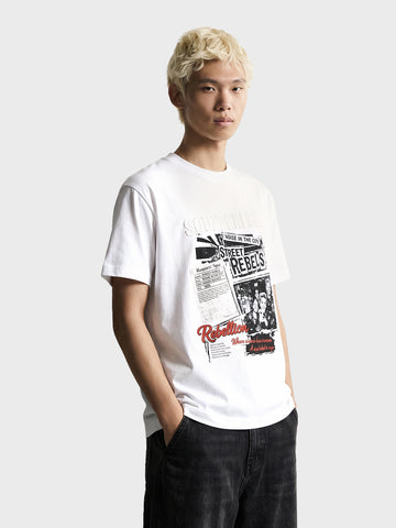 Men's White Relaxed Fit Printed Casual T-Shirt