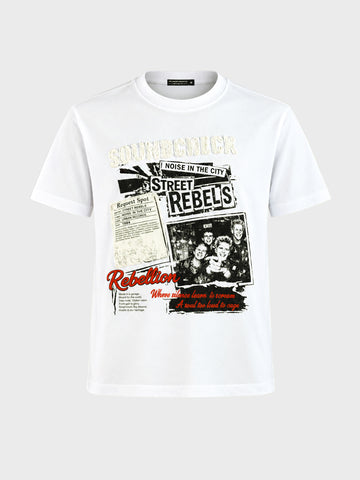 Men's White Relaxed Fit Printed Casual T-Shirt