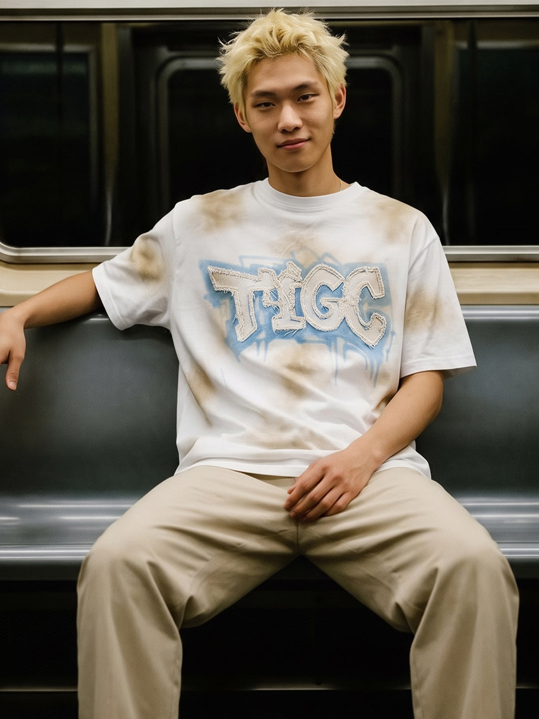 Men's White Relaxed Fit Printed Casual T-Shirt