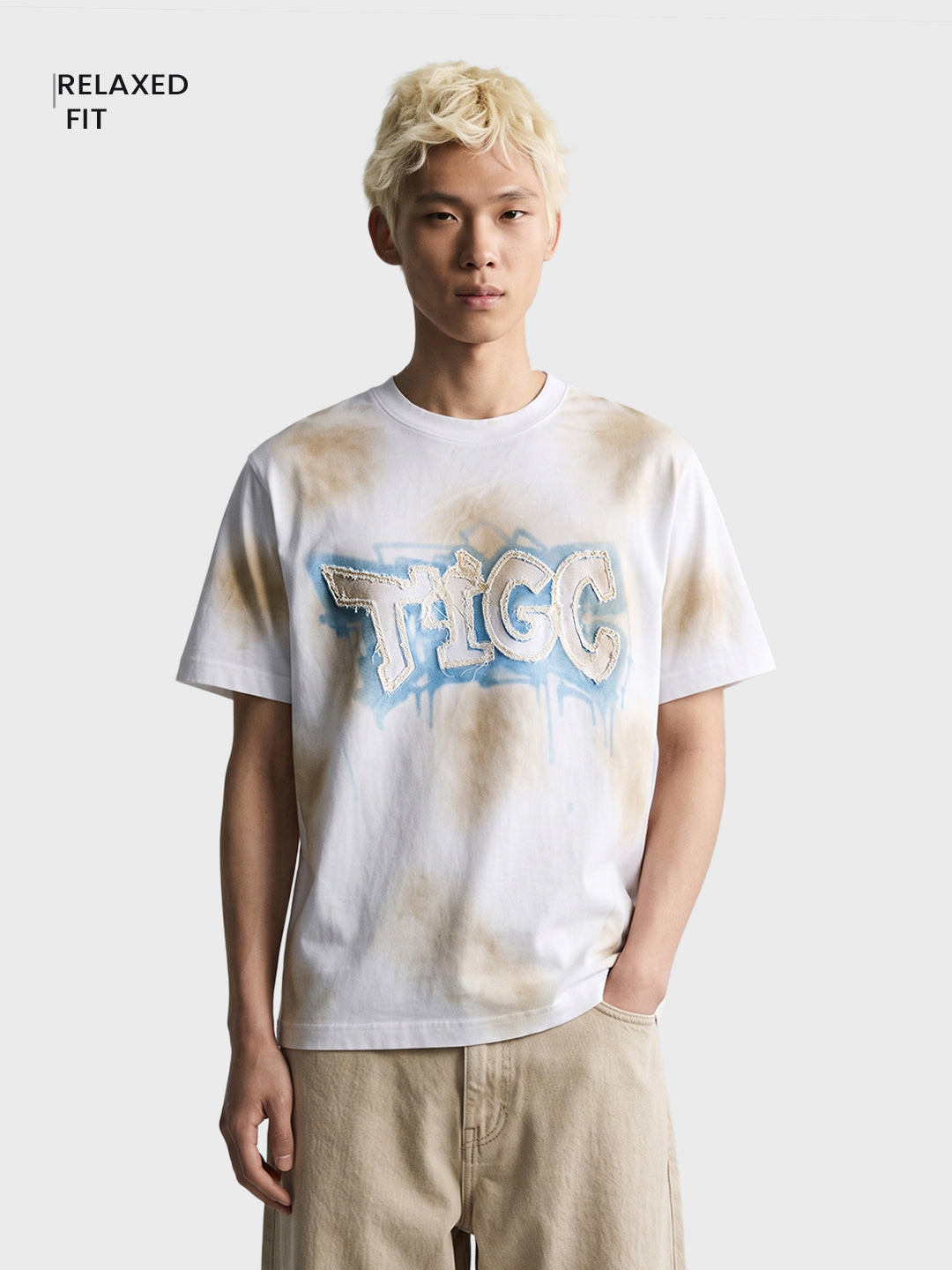 Men's White Relaxed Fit Printed Casual T-Shirt