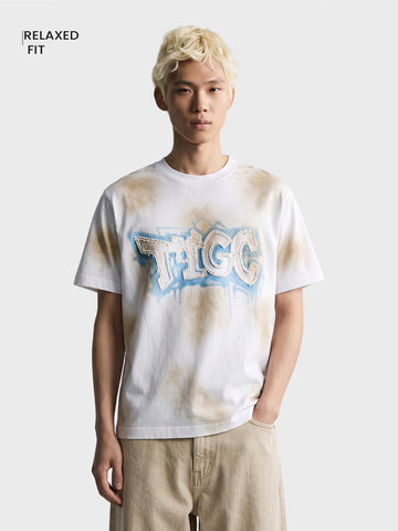 Men's White Relaxed Fit Printed Casual T-Shirt