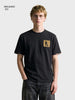 Men's Black Relaxed Fit Embroidered Casual T-Shirt