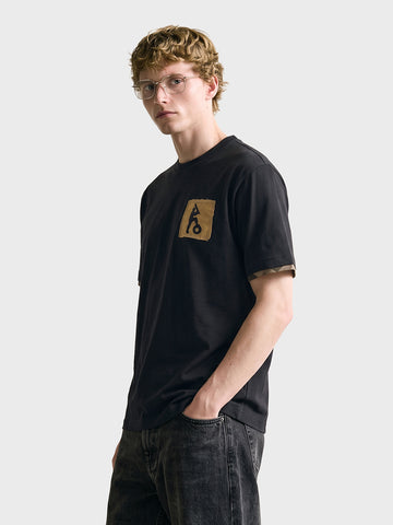 Men's Black Relaxed Fit Embroidered Casual T-Shirt