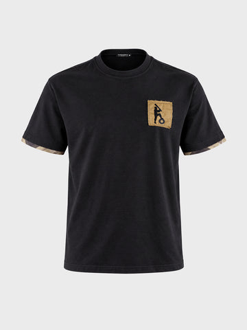 Men's Black Relaxed Fit Embroidered Casual T-Shirt