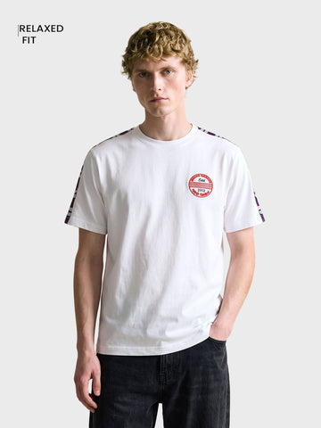 Men's White Relaxed Fit Embroidered Casual T-Shirt