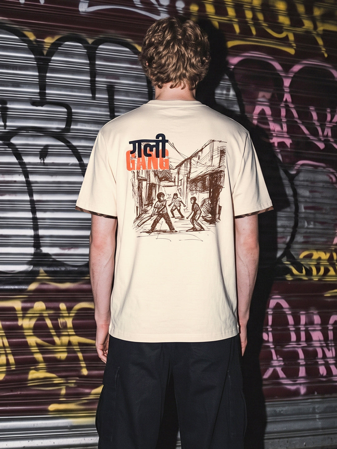 Men's Beige Relaxed Fit Printed Casual T-Shirt