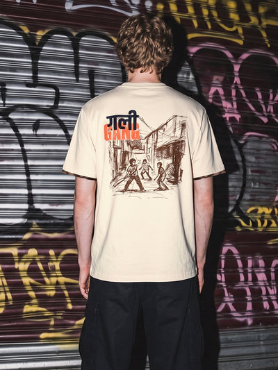 Men's Beige Relaxed Fit Graphic Printed Casual T-Shirt