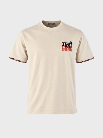 Men's Beige Relaxed Fit Printed Casual T-Shirt