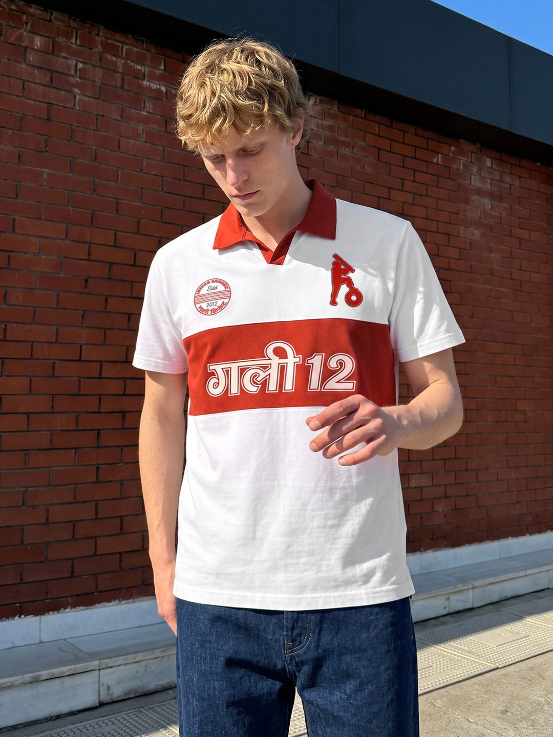 Men's Off White Relaxed Fit Embroidered Casual Polo T-Shirt
