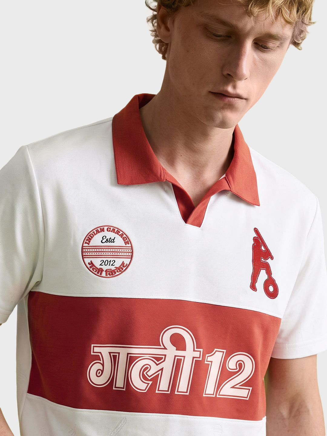 Men's Off White Relaxed Fit Embroidered Casual Polo T-Shirt