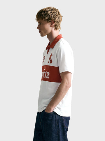 Men's Off White Relaxed Fit Embroidered Casual Polo T-Shirt