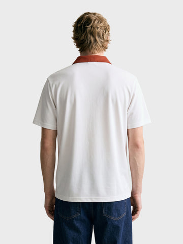 Men's Off White Relaxed Fit Embroidered Casual Polo T-Shirt
