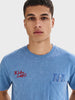 Men's Blue Relaxed Fit Embroidered Casual T-Shirt