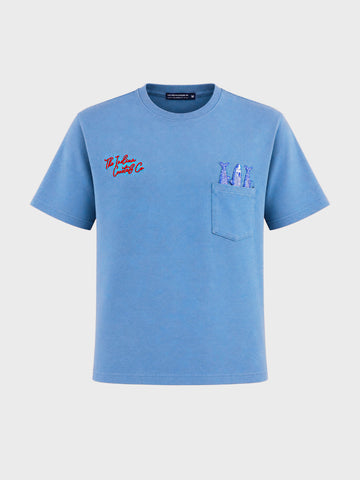 Men's Blue Relaxed Fit Embroidered Casual T-Shirt