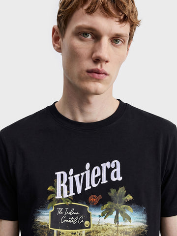 Men's Black Relaxed Fit Grafic Printed Casual T-Shirt