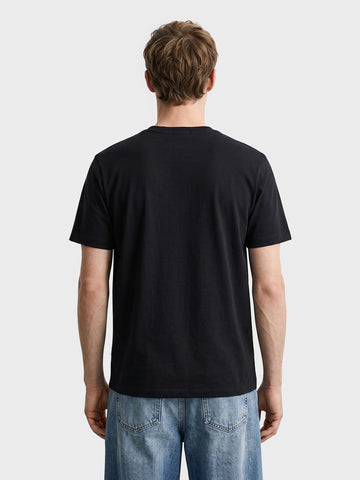 Men's Black Relaxed Fit Grafic Printed Casual T-Shirt