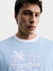 Men's Blue Relaxed Fit Embroidered Casual T-Shirt