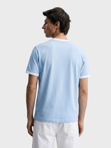 Men's Blue Relaxed Fit Embroidered Casual T-Shirt
