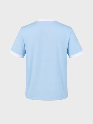 Men's Blue Relaxed Fit Embroidered Casual T-Shirt