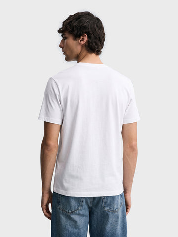 Men's White Relaxed Fit Embroidered Casual T-Shirt