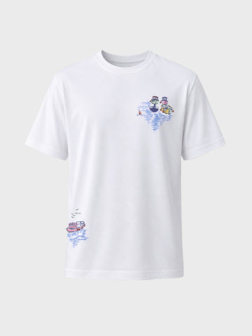 Men's White Relaxed Fit Embroidered Casual T-Shirt