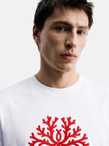 Men's White Relaxed Fit Embroidered Casual T-Shirt