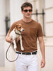 Men's Brown Relaxed Fit Embroidered Casual T-Shirt