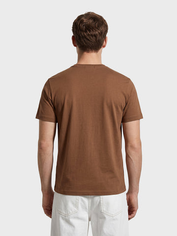 Men's Brown Relaxed Fit Embroidered Casual T-Shirt