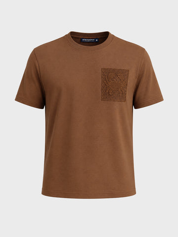Men's Brown Relaxed Fit Embroidered Casual T-Shirt