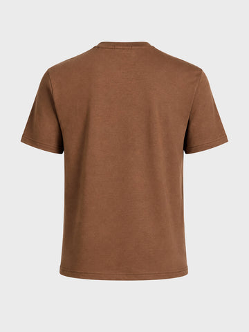 Men's Brown Relaxed Fit Embroidered Casual T-Shirt