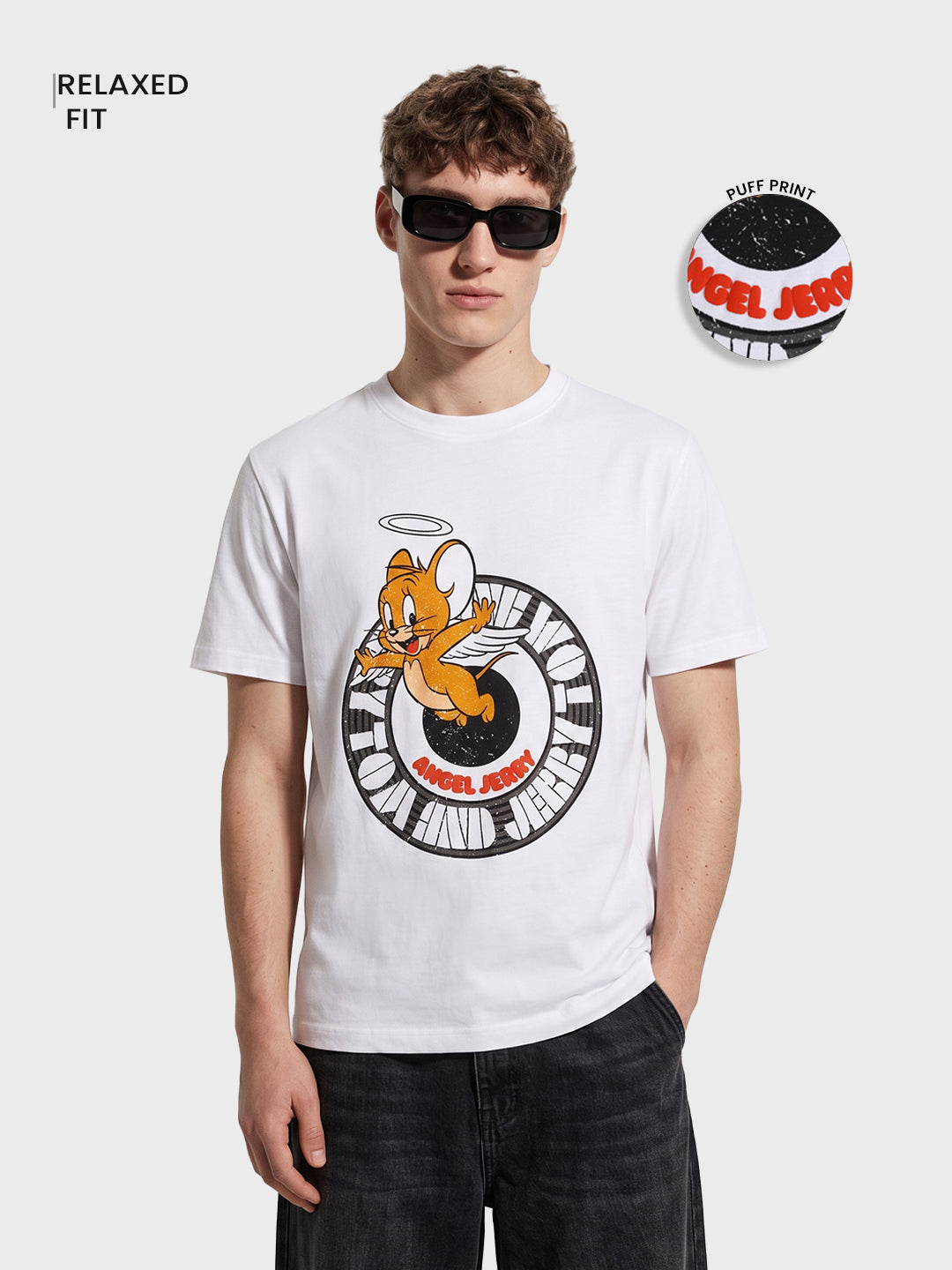 Men's Off White Relaxed Fit Printed Casual T-Shirt
