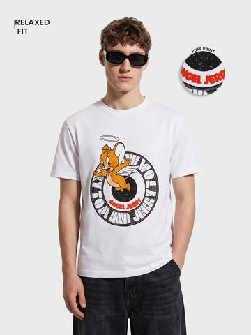 Men's Off White Relaxed Fit Printed Casual T-Shirt