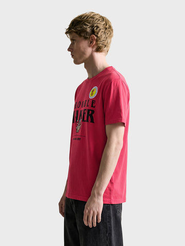 Men's Red Relaxed Fit Graphic Printed Casual T-Shirt