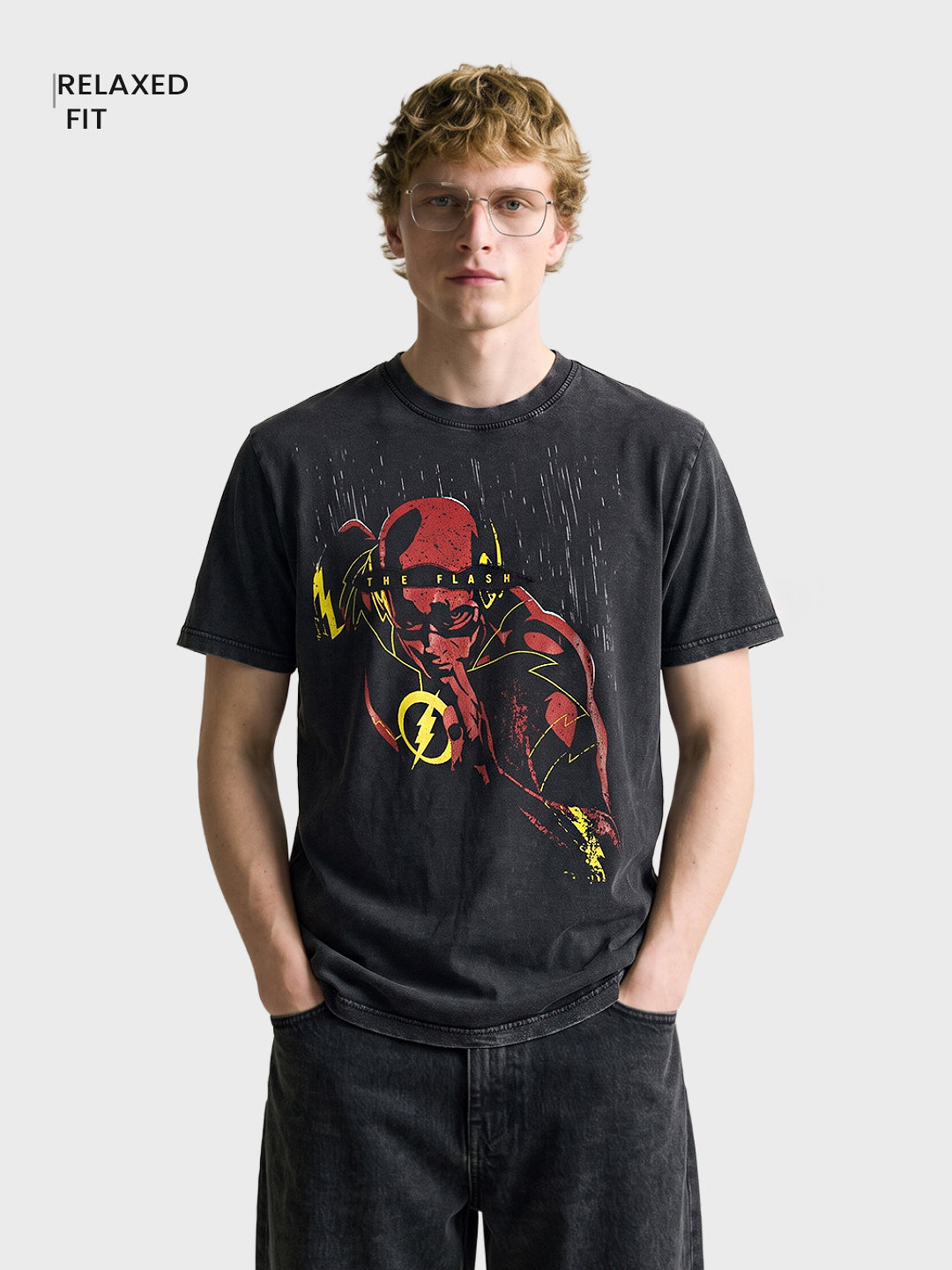 Men's Black Relaxed Fit Graphic Printed Character Street Wear T-Shirt