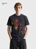 Men's Black Relaxed Fit Graphic Printed Character Street Wear T-Shirt