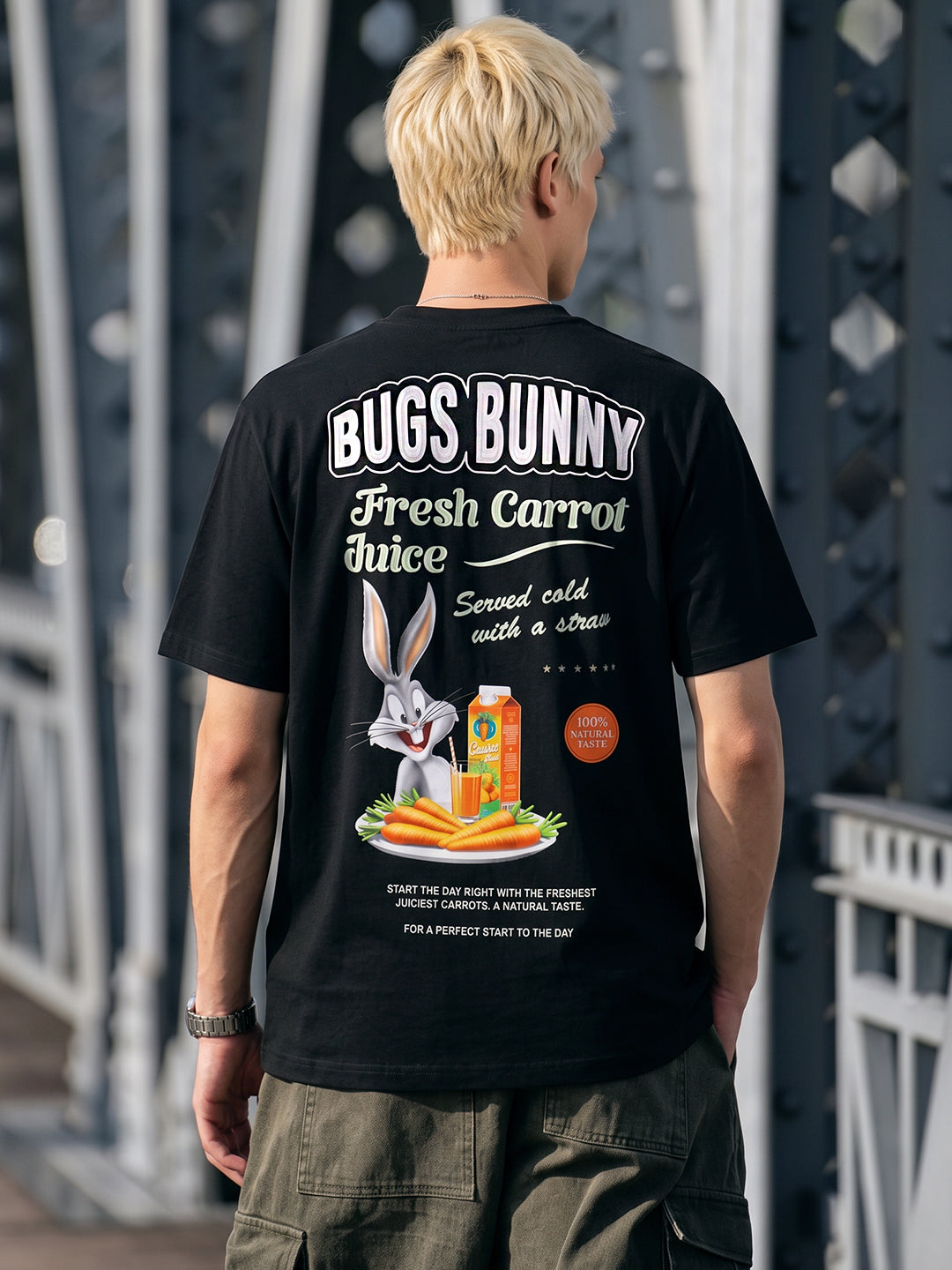 Men's Black Relaxed Fit Graphic Printed Character Casual T-Shirt