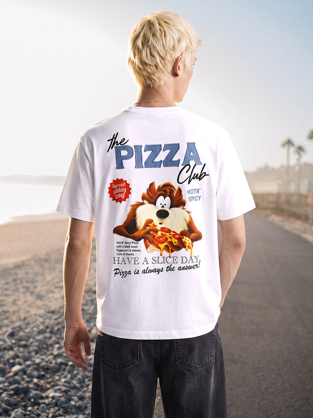 Men's White Relaxed Fit Graphic Printed Character Casual T-Shirt