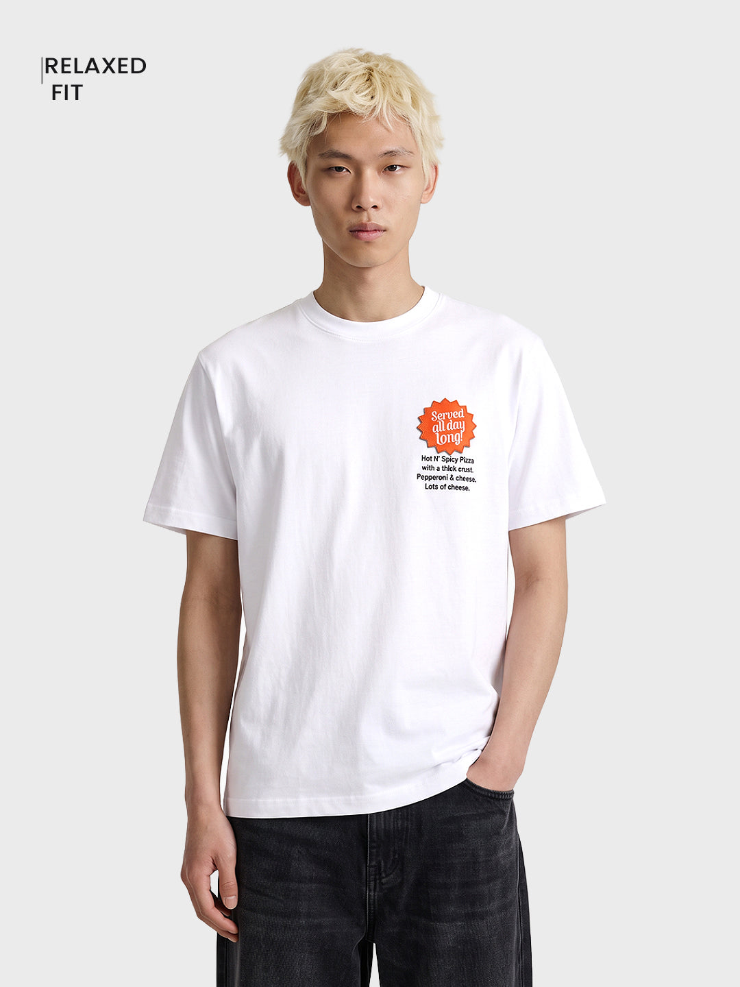 Men's White Relaxed Fit Graphic Printed Character Casual T-Shirt