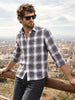 Men's Grey Slim Fit Checkered Casual Shirt