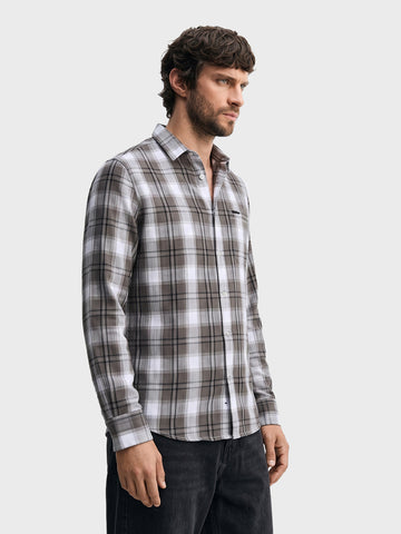 Men's Grey Slim Fit Checkered Casual Shirt
