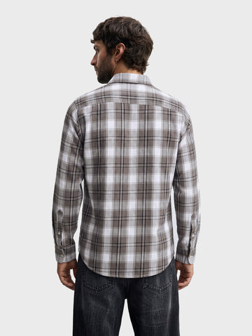 Men's Grey Slim Fit Checkered Casual Shirt