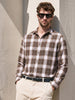 Men's Khaki Slim Fit Checkered Casual Shirt
