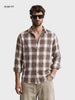 Men's Khaki Slim Fit Checkered Casual Shirt