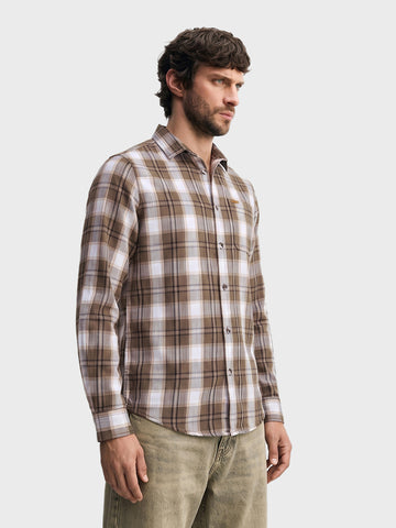 Men's Khaki Slim Fit Checkered Casual Shirt