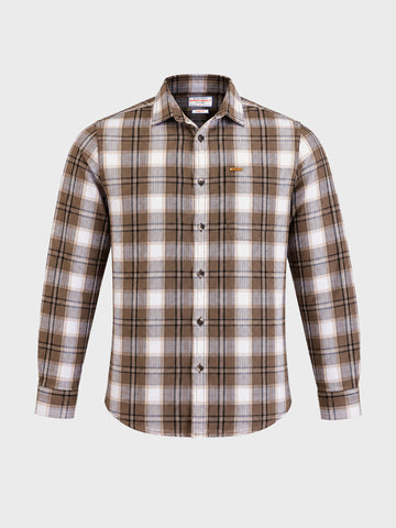 Men's Khaki Slim Fit Checkered Casual Shirt